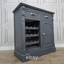 Country Style Painted Grey Wine Rack Cabinet / Sideboard Drawers & Cupboard
