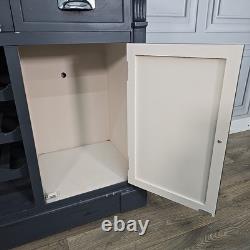 Country Style Painted Grey Wine Rack Cabinet / Sideboard Drawers & Cupboard