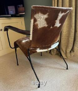 Cowhide Armchair Vintage Retro Modern Designer Feature Accent Brown & White