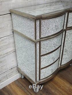 Crackle Cabinet 2 Doors 5 Drawers Silver Mosaic Storage Cupboard Sideboard Unit