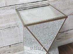 Crackle Mirrored Glass & Wood Coffee Side End Table Plant Storage Display Stand