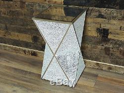 Crackle Mirrored Glass & Wood Coffee Side End Table Plant Storage Display Stand