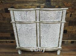 Crackle Silver Mirror Glass Double Door Chest Of Drawers/Cabinet