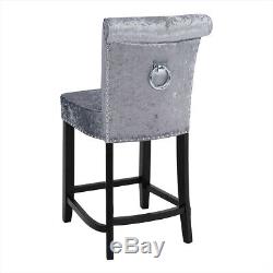 Crushed Velvet Bar Stool Tufted With Ring Knocker Back And Studs Footrest Stools