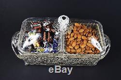 Crystal and Silver Plated Metal Tray With 2 Plastic Bowls Dry Fruit Sweet Tray