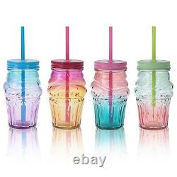 Cupcake Glass Drinking Jars With Handle & Straw Party Cups Glasses Screw Lid