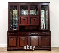 DISPLAY CABINET Glass Door Mirror Mahogany Veneer Drawers Cupboard FREE DELIVERY