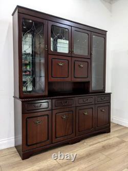 DISPLAY CABINET Glass Door Mirror Mahogany Veneer Drawers Cupboard FREE DELIVERY