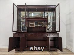 DISPLAY CABINET Glass Door Mirror Mahogany Veneer Drawers Cupboard FREE DELIVERY