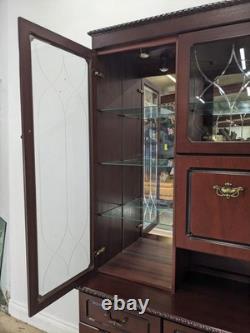 DISPLAY CABINET Glass Door Mirror Mahogany Veneer Drawers Cupboard FREE DELIVERY
