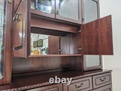 DISPLAY CABINET Glass Door Mirror Mahogany Veneer Drawers Cupboard FREE DELIVERY