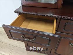 DISPLAY CABINET Glass Door Mirror Mahogany Veneer Drawers Cupboard FREE DELIVERY