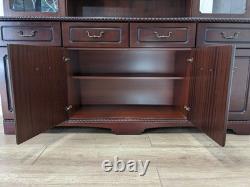 DISPLAY CABINET Glass Door Mirror Mahogany Veneer Drawers Cupboard FREE DELIVERY