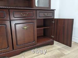 DISPLAY CABINET Glass Door Mirror Mahogany Veneer Drawers Cupboard FREE DELIVERY