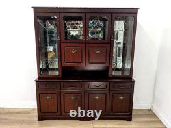 DISPLAY CABINET Glass Door Mirror Mahogany Veneer Drawers Cupboard FREE DELIVERY