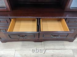 DISPLAY CABINET Glass Door Mirror Mahogany Veneer Drawers Cupboard FREE DELIVERY