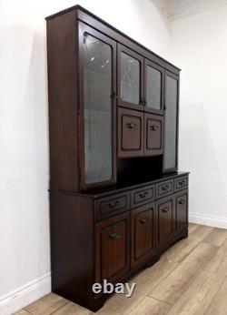 DISPLAY CABINET Glass Door Mirror Mahogany Veneer Drawers Cupboard FREE DELIVERY