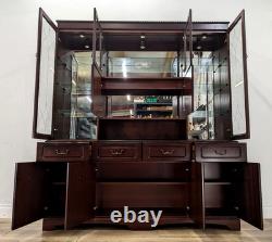 DISPLAY CABINET Glass Door Mirror Mahogany Veneer Drawers Cupboard FREE DELIVERY