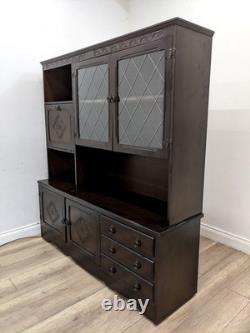 DISPLAY CABINET Stanley Wood Oak Veneer 3 Drawers Glass Cupboard FREE DELIVERY