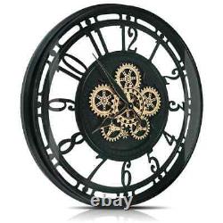 DORBOKER Moving Gears Wall Clock Large Modern Metal Clocks 53.5cm, Black Gold Ara