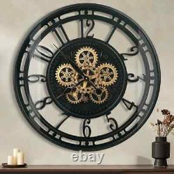 DORBOKER Moving Gears Wall Clock Large Modern Metal Clocks 53.5cm, Black Gold Ara