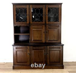 DRESSER Vintage Newplan Oak Veneer Glass Doors 5 Cupboards Shelves FREE DELIVERY