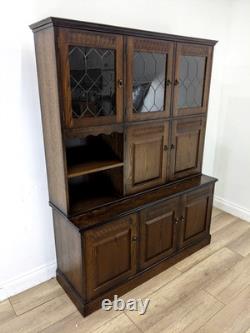 DRESSER Vintage Newplan Oak Veneer Glass Doors 5 Cupboards Shelves FREE DELIVERY