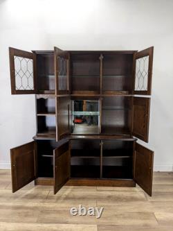 DRESSER Vintage Newplan Oak Veneer Glass Doors 5 Cupboards Shelves FREE DELIVERY