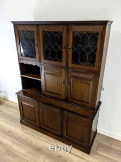 DRESSER Vintage Newplan Oak Veneer Glass Doors 5 Cupboards Shelves FREE DELIVERY