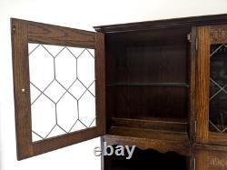 DRESSER Vintage Newplan Oak Veneer Glass Doors 5 Cupboards Shelves FREE DELIVERY