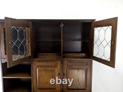 DRESSER Vintage Newplan Oak Veneer Glass Doors 5 Cupboards Shelves FREE DELIVERY