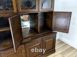 DRESSER Vintage Newplan Oak Veneer Glass Doors 5 Cupboards Shelves FREE DELIVERY