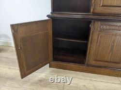 DRESSER Vintage Newplan Oak Veneer Glass Doors 5 Cupboards Shelves FREE DELIVERY