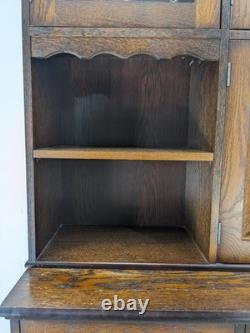 DRESSER Vintage Newplan Oak Veneer Glass Doors 5 Cupboards Shelves FREE DELIVERY