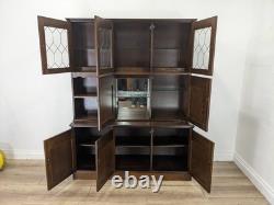 DRESSER Vintage Newplan Oak Veneer Glass Doors 5 Cupboards Shelves FREE DELIVERY