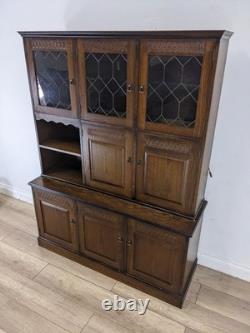 DRESSER Vintage Newplan Oak Veneer Glass Doors 5 Cupboards Shelves FREE DELIVERY