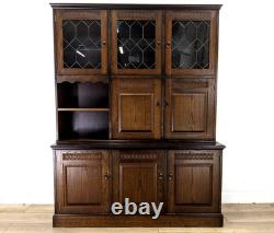 DRESSER Vintage Newplan Oak Veneer Glass Doors 5 Cupboards Shelves FREE DELIVERY