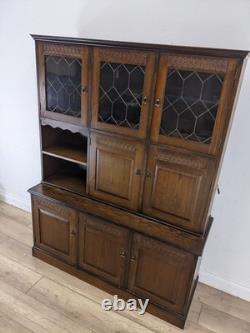 DRESSER Vintage Newplan Oak Veneer Glass Doors 5 Cupboards Shelves FREE DELIVERY
