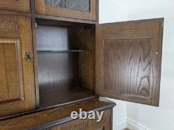 DRESSER Vintage Newplan Oak Veneer Glass Doors 5 Cupboards Shelves FREE DELIVERY