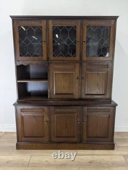 DRESSER Vintage Newplan Oak Veneer Glass Doors 5 Cupboards Shelves FREE DELIVERY