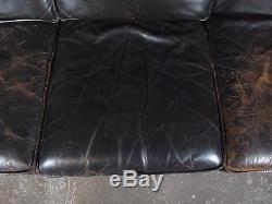 Danish Mid Century Vintage 1960s 1970s Brown Leather Sofa Settee Couch Retro