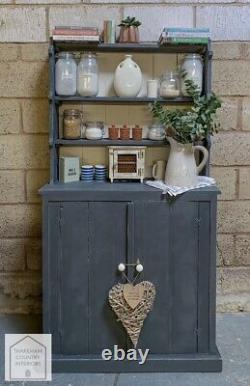 Dark Grey Solid Pine Vintage Country Farmhouse Style Kitchen Dresser