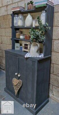 Dark Grey Solid Pine Vintage Country Farmhouse Style Kitchen Dresser