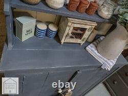 Dark Grey Solid Pine Vintage Country Farmhouse Style Kitchen Dresser