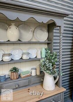 Dark Grey Solid Pine Vintage Country Farmhouse Style Kitchen Dresser