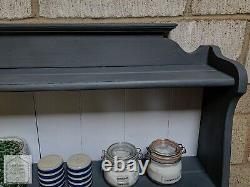 Dark Grey Vintage Oak Country Farmhouse Style Kitchen Dresser