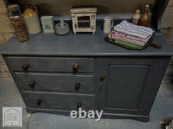 Dark Grey Vintage Oak Country Farmhouse Style Kitchen Dresser