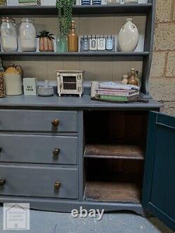 Dark Grey Vintage Oak Country Farmhouse Style Kitchen Dresser