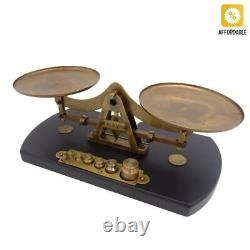 Decorative Retro Kitchen Scale 8 Weights Set Vintage Style Brass Rustic And Wood