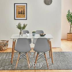 Dining Table Set With 4 / 6 Grey Retro Chairs Wooden Legs Room Kitchen Furniture